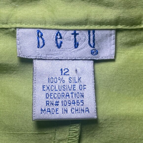 Betu Lime Green Silk Shirt Polka Dot Accents Size 12 Party Celebration *READ* - Picture 4 of 7